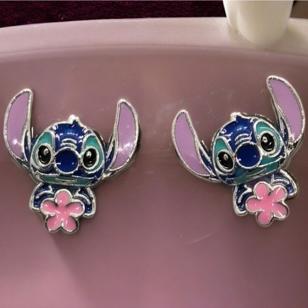 Stitch Flower Stud Earrings Disney Lilo & Stitch Tropical Silver Post Cute Gift - Picture 6 of 6